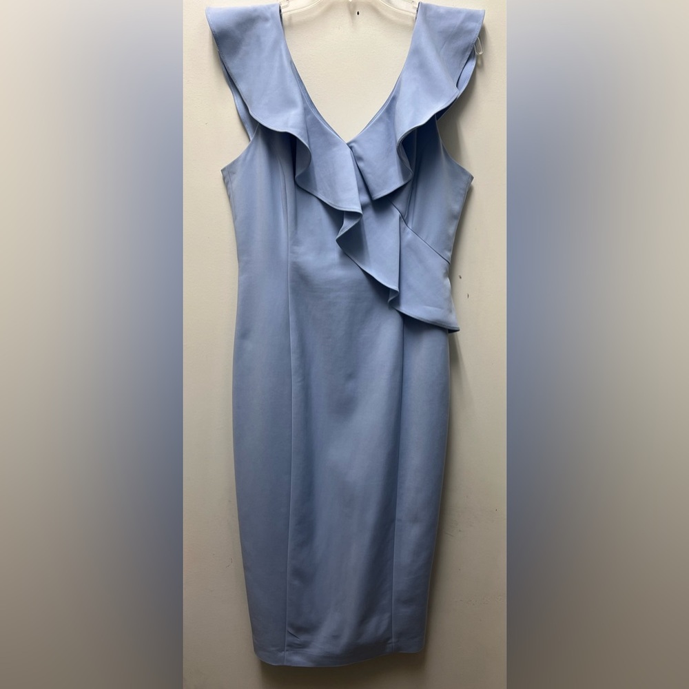 Gianni Bini Cute Baby Blue sleeves Ruffle Doubleweave Sheath Dress size 10